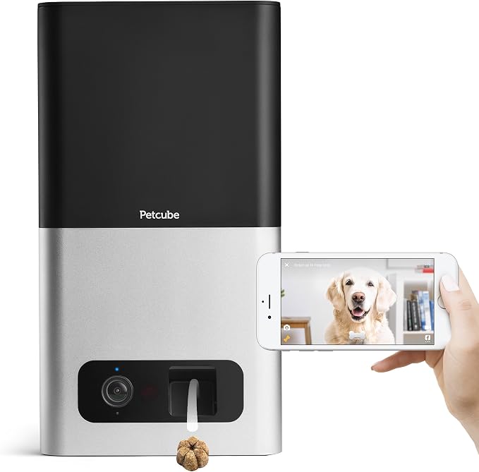 [2017 Item ] Petcube Bites Pet Camera with Treat Dispenser: HD 1080p Video Monitor, 2-Way Audio, Night Vision, Sound and Motion Alerts. For Dogs and Cats, Matte Silver (PB913NVTD)