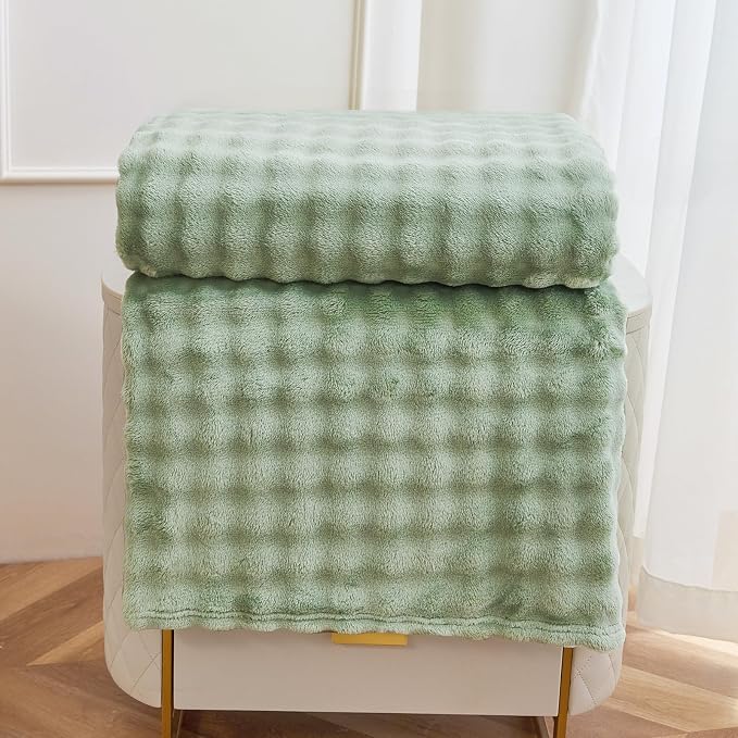 Comelady Fleece Blanket Queen Size for Bed,3D Bubble Warm Fluffy Throw Blanket for Couch Sofa Room Decor-Lightweight Cozy Fuzzy Blanket for All Seasons(Sage Green,90"×90")