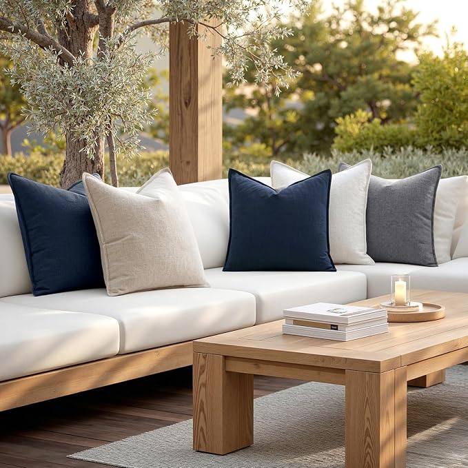 MIULEE Decorative Linen Pillow Covers 26x26 Inch Navy Blue | Boho Farmhouse Neutral Couch Throw Pillows for Bed, Pack of 2 Accent Coastal Modern Pillowcases, Sofa Livingroom Home Decor