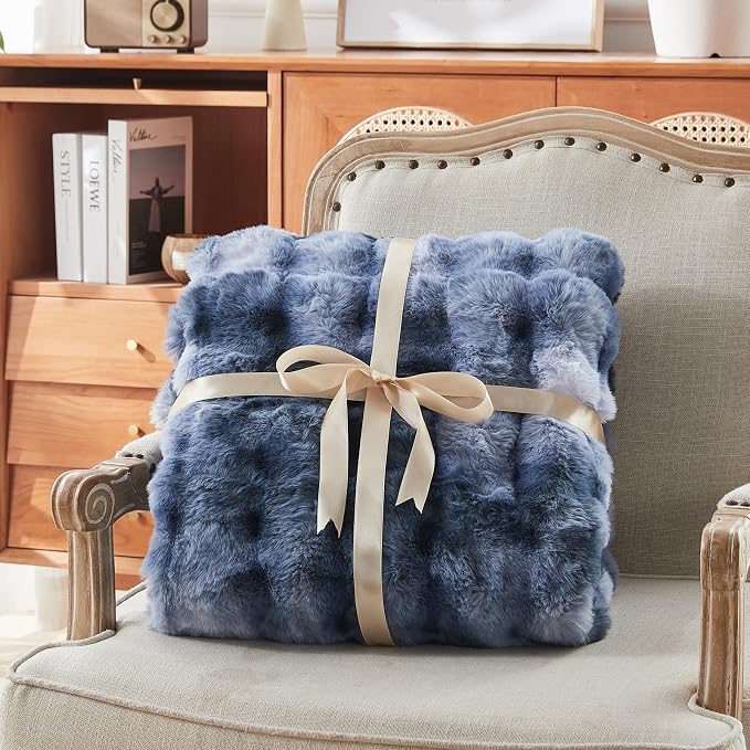 Faux Fur Throw Blanket for Couch, 1000 GSM Cozy Fuzzy Fluffy Soft Plush Thick Bubble Sherpa Blanket for Sofa Bedroom Living Room, Mothers Day Birthday Gifts for Women Home Decor