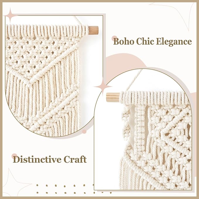 Dahey 2Pcs Small Macrame Wall Hanging, 2 Sizes Boho Tapestry Wall Art Decor | Woven Craft, Unique Tassels, Soft Cotton Cord, Wood Dowel, Ready to Hang, Boho Wall Decor for Bedroom Dorm Classroom Backdrop
