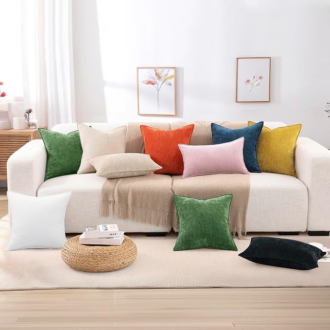 decorUhome Chenille Aqua Haze Velvet Throw Pillow Covers 18x18 Set of 2 | Fall Soft Couch Decorative Modern Farmhouse Pillow Cases with Elegant Design for Sofa Bed Living Room Home Decor