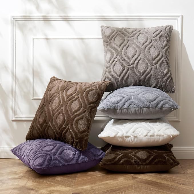 MIULEE Dark Brown Soft Plush Faux Wool Throw Pillow Covers 16x16 | Set of 2, Farmhouse Boho Home Decor, Decorative Cushion Covers for Sofa, Living Room, Bed