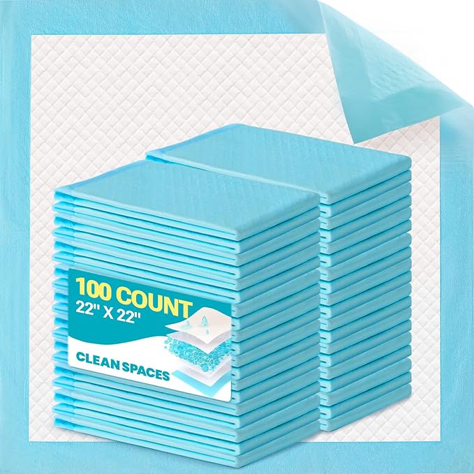 Clean Spaces Puppy Pads, Dog Pee Pads, Super Absorbency, 22"x 22",100Ct | Leakproof ,Quick Drying, Dog Pets Training Pads, Disposable Underpads Changing Pads for Baby, Puppy and Adults