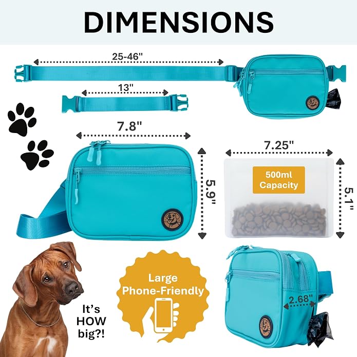 Auntie Sally’s Dog Treat Pouch for Training Hands Free Adjustable Belt Silicone Liner Multiple Pockets