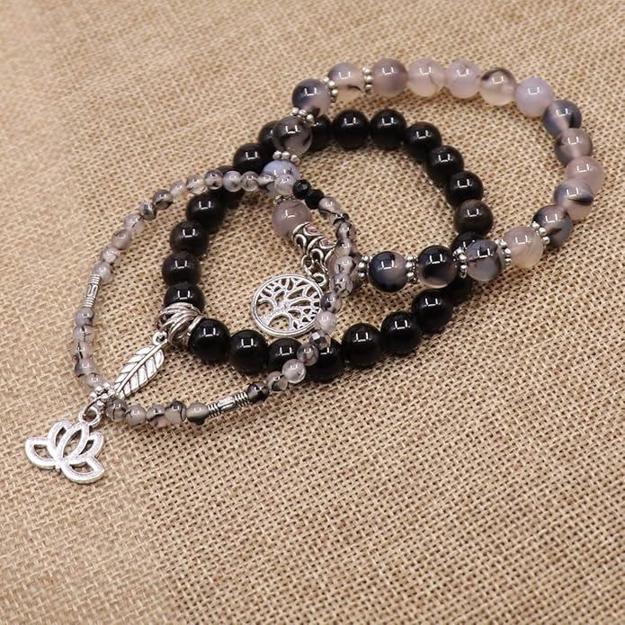 UEUC Tree of Life Yoga Healing Stone Bracelets,Multilayer Lotus Chakra Stone Reiki Bracelet Sets,Anxiety Crystal Natural Stone,for Women Stress Relief