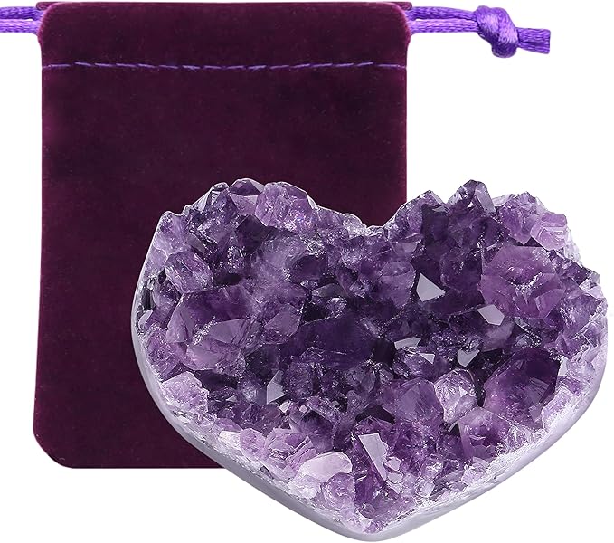 ZHIYUXI Heart Shaped Amethyst Crystals and Healing Stones Heart Gems Valentines Day Gifts for Women Purple Room Decor Cluster Heart Gifts Stones Rocks Gemstones Geodes 1.2-1.6" Raw Protection Crystals