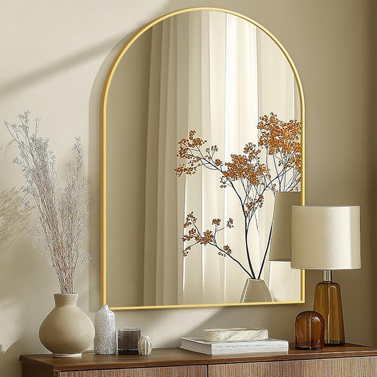Arched Bathroom Mirror for Wall, 40" x 28" Metal Frame Vanity Mirror, Gold | Aluminium Alloy Frame, HD Shatterproof Glass, for Bathroom Over Sink , Entryway, Bedroom, Living Room