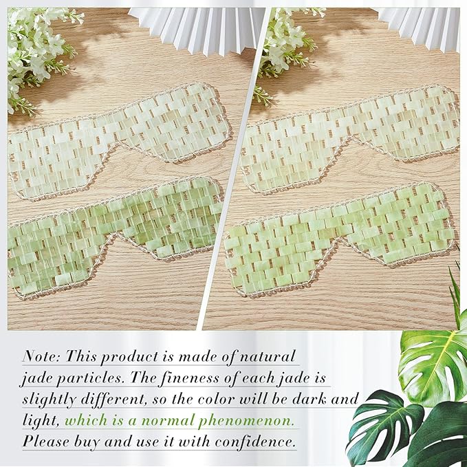 Hercicy 1 Pcs Jade Eye Mask Green Jade Stone Facial Cooling Mask for Alleviate Puffiness Face Massage Relax Eyes Relieve Migraine Meditation Beauty (Light Green)