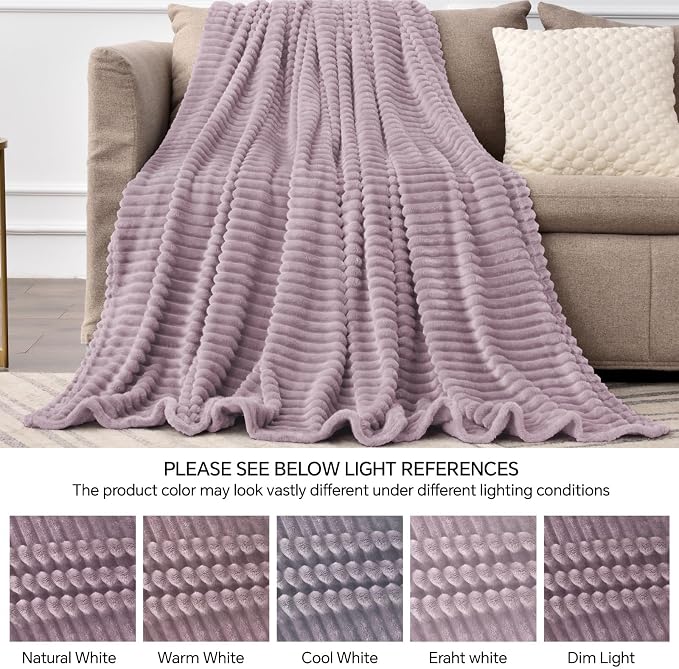 BEDELITE 3D Ribbed Dusky Violet Fleece Throw Blanket for Couch, 50x60 Inch | Soft Warm Decorative Fluffy Blanket, Cozy Plush Lightweight Fuzzy Throw Blanket for Bed Sofa Home Room Decor, Gift for Women