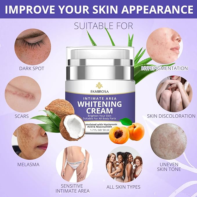 FAMIROSA Intimate Area Dark Spot Corrector: Underarm Cream for Armpit, Knees, Elbows, inner Thigh, Private Parts - Intimate Skin Cream 50 ml
