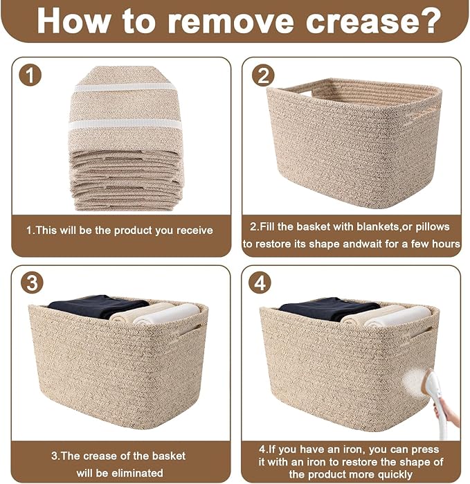 6 Pack Woven Rope Baskets, 12.6"×9"×7.8" Storage Bins, Brown | Storage Boxes for Toys, Books, Towels, Clothes, Shelf Baskets Organizer,Empty Gift Baskets for Living Room, Bathroom, Bedroom
