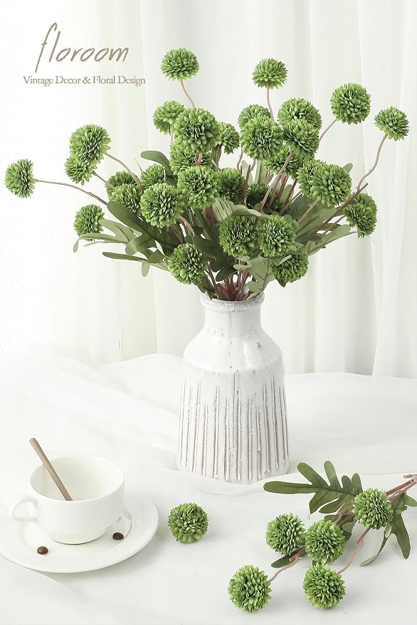 5pcs Olive Green Faux Silk Mums Artificial Flowers, Bulk Fake Small Mini Chrysanthemums with Stems for DIY Wedding Centerpieces Floral Arrangements Vase Fillers Home Decorations