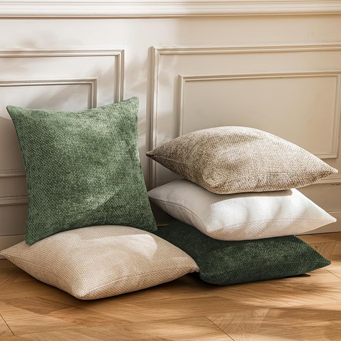 a moment Moss Green Chenille Throw Pillow Covers 24x24 Inch Pack of 2 Modern Decorative Throw Pillow Cases Farmhouse Cross Covers Home Decor for Sofa Bedroom Living Room