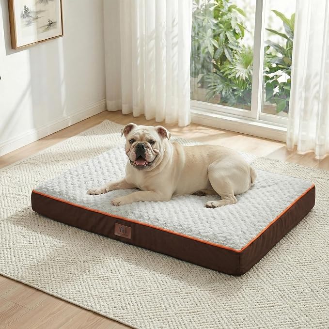 WESTERN HOME WH Orthopedic Dog Bed Medium Size Dog Washable Pet Bed, 30in | Waterproof Liner,Removable Cover,Thick Egg Crate Foam for Joint Support,Nonskid Bottom,OEKO-TEX Certified,Brown,Up to 50 Lbs