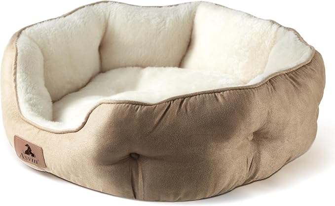 Medium Dog Bed for Medium Dogs, Cat Beds for Indoor Cats, Pet Bed for Puppy and Kitty, Extra Soft & Machine Washable with Anti-Slip & Water-Resistant Oxford Bottom, Light Brown, 25 inches