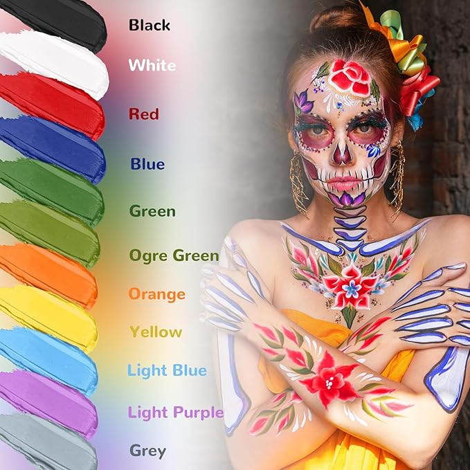 Grey Cream Face Body Painting Foundation, Professional Waterproof Oil Based Grey Face Paint Halloween SFX Skeleton Ghost Goth Cosplay Makeup Face Paint for Adult Costume Party