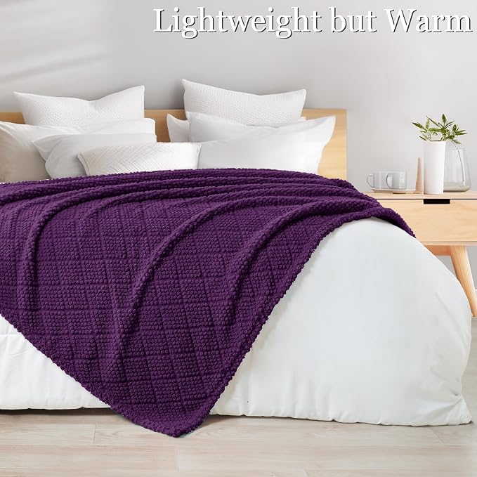 Whale Flotilla Soft Fleece King Size Blanket for Bed, Purple | Jacquard Waffle Blankets for Home Decor, Lightweight and Cozy, All Season Suitable, 90x104 Inch