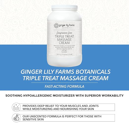Ginger Lily Farms Botanicals Triple Treat Massage Cream, 100% Vegan & Cruelty-Free, Fragrance-Free, 1 Gallon