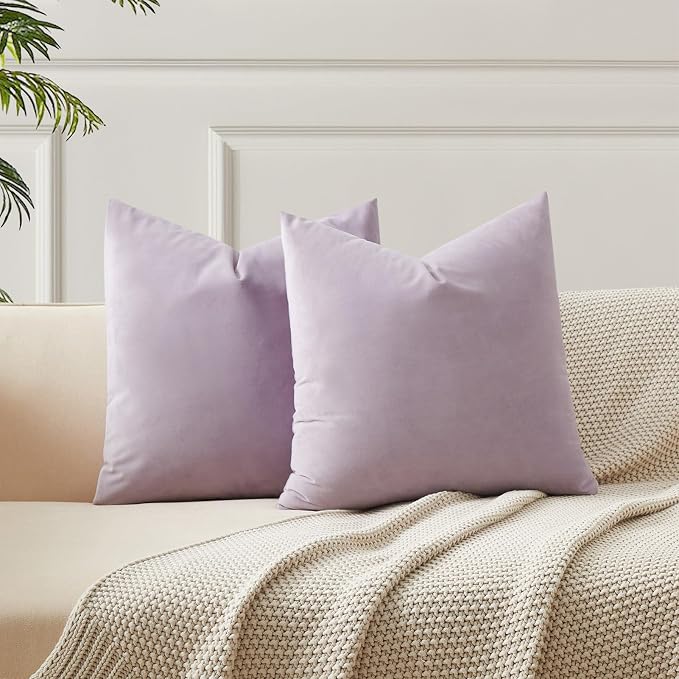 28x28 Pillow Covers Decorative Velvet Throw Pillow Covers Set of 2,Lilac | JUSPURBET Luxury Euro Cushion Covers with Invisible Zipper for Modern Couch Sofa Bed Living Room Bedroom Home Decor
