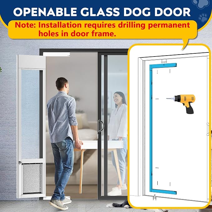 Large Dog Door for Sliding Glass Door,Openable Pet Door for Sliding Glass Doors, All-Metal Framed & Panel & Lock, Adjustable 75 7/8" to 81" Slider Height -Large