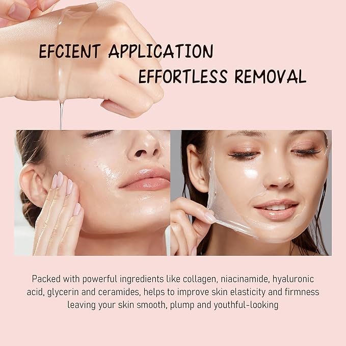 Collagen Overnight Wrapping Mask, 3.04 oz （Includ brush） Ceramide NP & Niacinamide Night Peel-off Facial Mask, Hydrolyzed Collagen For Glowing Skin, Moisturize Increase Elasticity Brighten