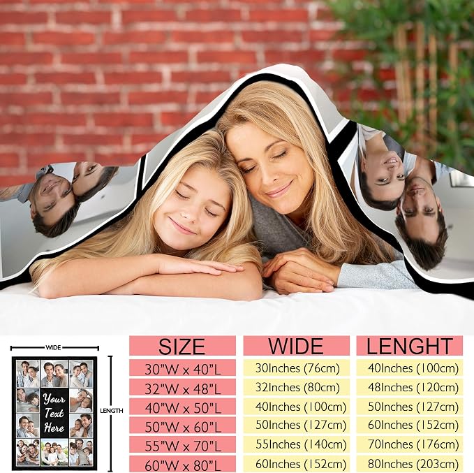 Funny DIY Custom Blanket with Picture Text Customized Blankets Customizable Photo Blanket Personalized Fathers Day Mothers Day Valentine's Birthday Gifts for Mom Dad Girlfriend Boyfriend Man Women