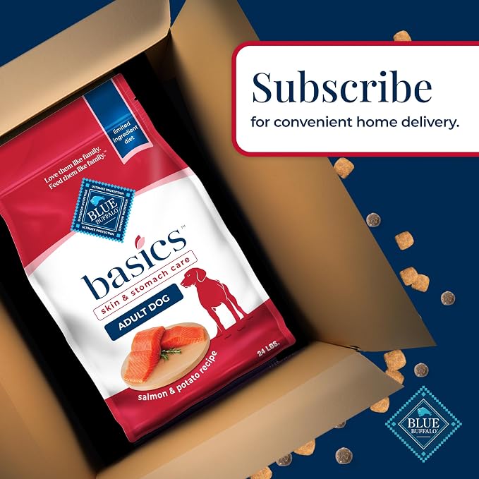 Blue Buffalo Basics Salmon Adult Skin & Stomach Care Dry Dog Food, 24 lb | Real Salmon #1 Ingredient, Limited Ingredient Diet, Antioxidant-Rich LifeSource Bits, Skin & Coat Health