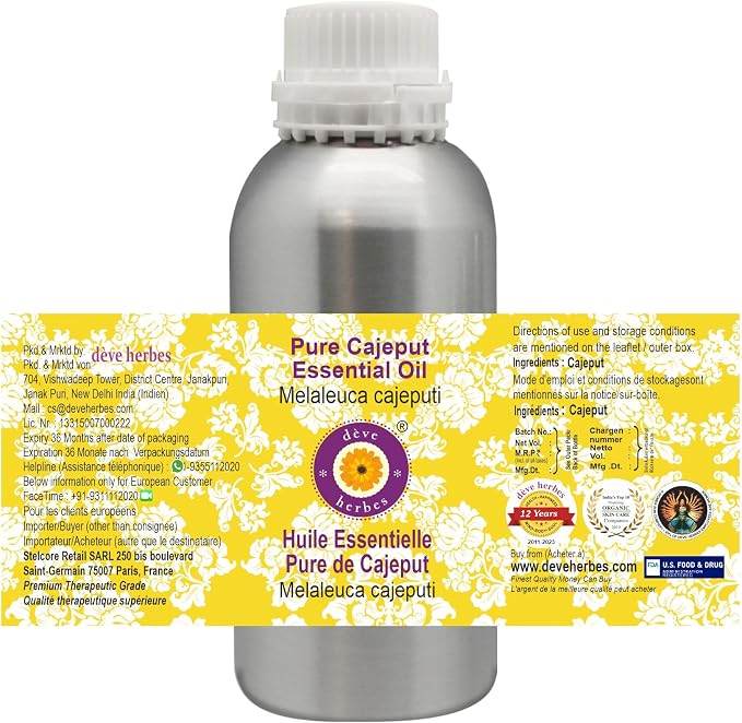 Deve Herbes Pure Cajeput Essential Oil (Melaleuca cajeputi) Steam Distilled 1250ml (42 oz)