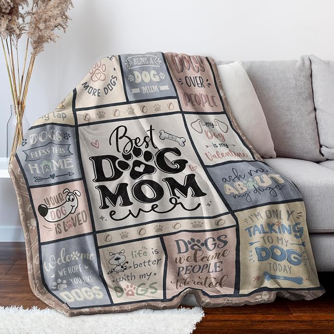 Dog Mom Gifts for Women – Best Mom Ever Blanket for Dog Lovers | Funny Canine-Inspired Throw for Women, Cozy Present for Dog Owners on Birthday, Christmas, or Mother’s Day – 80" x 60"