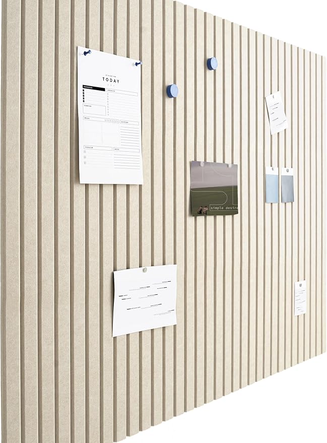 Felt Bulletin Board Tiles 48"x36" - 12-Pack Cork Board Alternative, OEKO-TEX Certified, NRC 0.95 Acoustic Felt Wall Panels, Damage-Free Adhesive, Slatted Design Home Office & Classroom (Opera)
