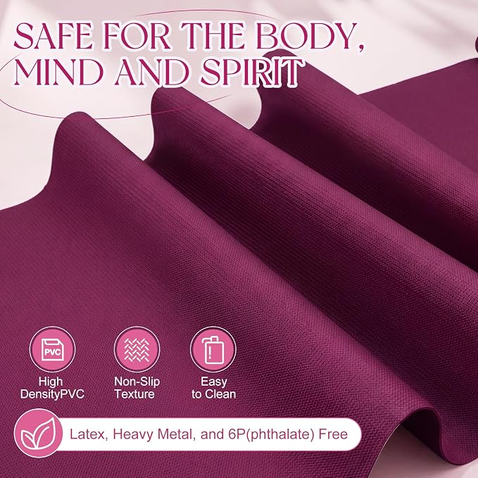 3 mm Thin Yoga Mats Bulk, Lightweight PVC Exercise Mats Non Slip Workout Fitness Pads for Yoga Pilates Stretching Classes Gym Home Studio, Easy to Clean