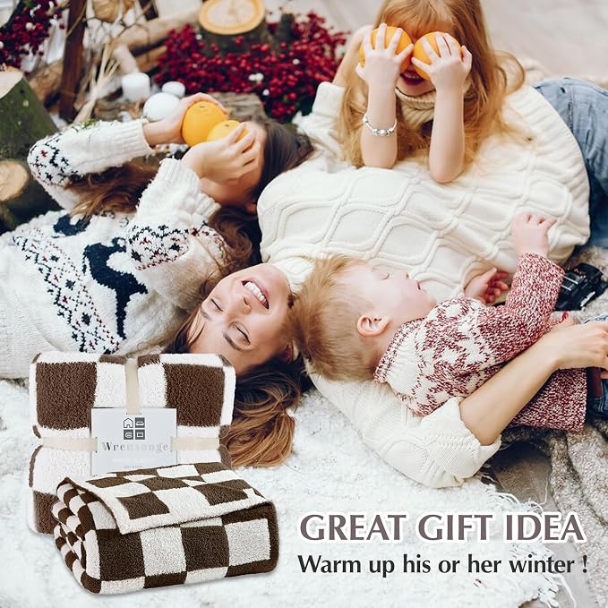 Soft Twin Size Checkered Blanket for Bed-Cozy Knitted Blankets | Lightweight Fluffy Warm Decor for Women, Mom, Her & Girls, Sofa, Chair, Couch, 60x80in,Coffee