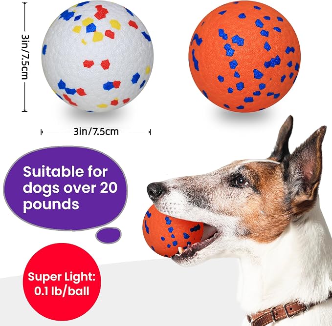 Dog Toy Balls, 2 Pack 3" Bouncy Dog Tennis Balls, Orange White