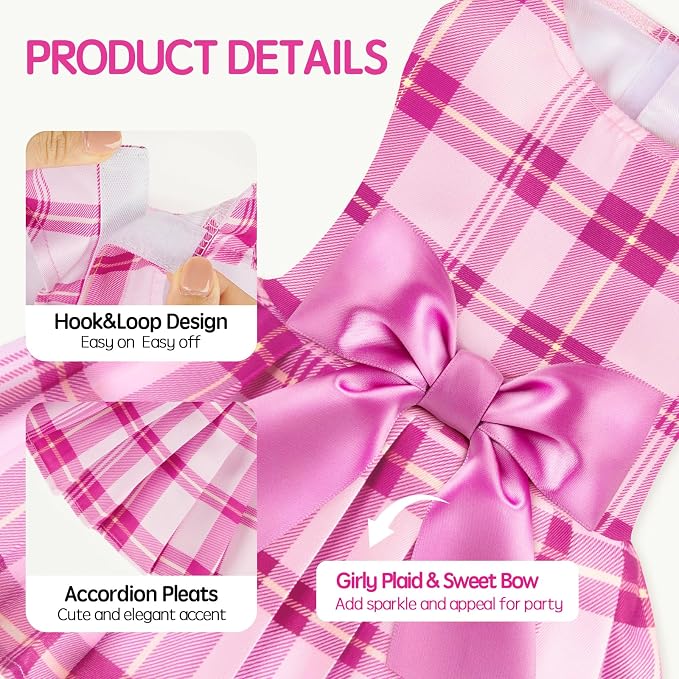 XPUDAC 4 Pack Plaid Dog Dress for Small Dog, Sweet Bowknot Cute Puppy Dress Pet Princess Clothes for Birthday Holiday Spring Summer Pet Outfits Girl Pink Purple, S