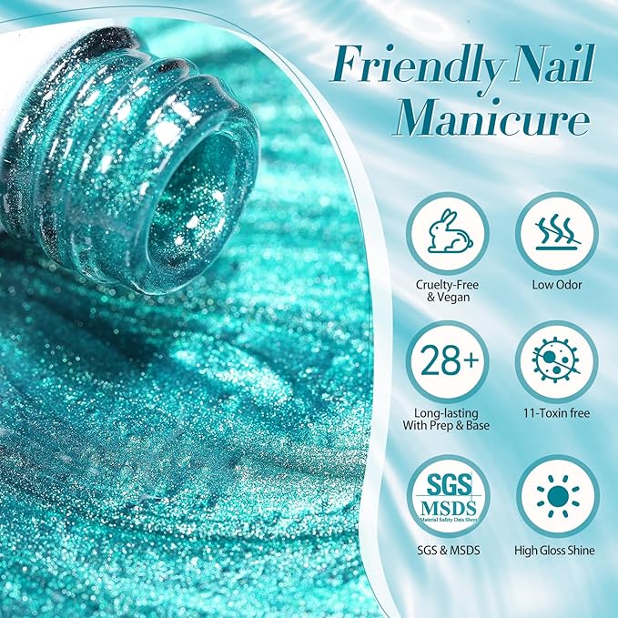 BORN PRETTY Cat Magnetic Eye Gel Nail Polish, Blue Melbourne Glitter Cat Magnetic Gel Nail Polish, Holographic Magnetic Nail Polish for Nail Art Manicure Salon DIY at Home 15ML