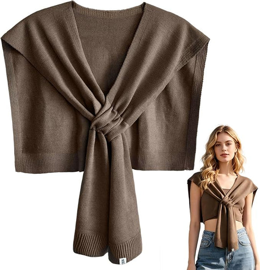huablo Women's Fashion Knitted Shawl - Khaki Sweater Shawl for Air-Conditioned Rooms