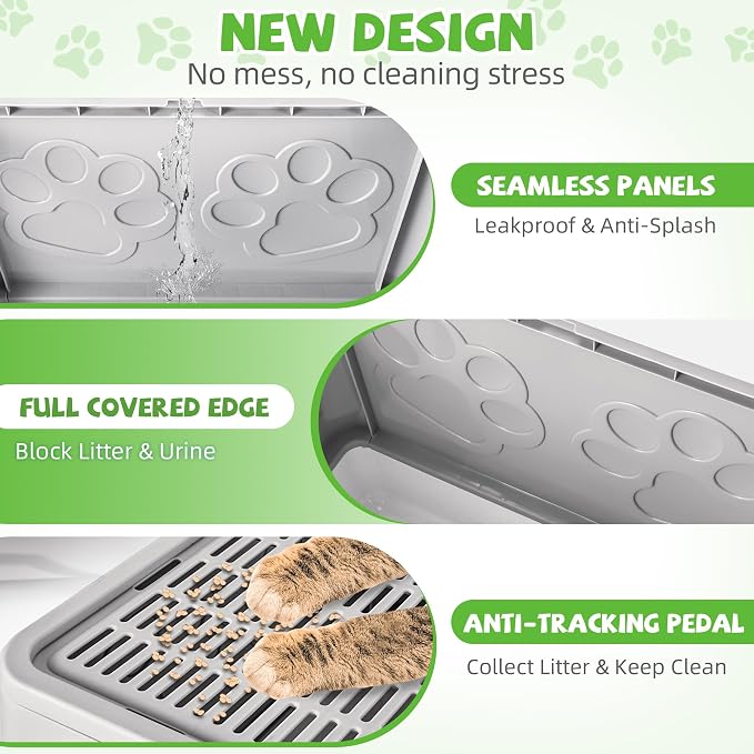 Covered Cat Litter Box, Extra Large Drawer Design with Dual Entry, Gray | 13L litter capacity, adjustable door, leakproof structure, cleaning accessories, complimentary cat litter mat