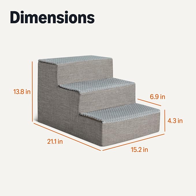 Amazon Basics Dog Steps, 14.4" H, 3-Step Pet Stairs with Non-Slip Bottom for Bed Couch and Sofa, Indoor Dogs and Cats, Grey