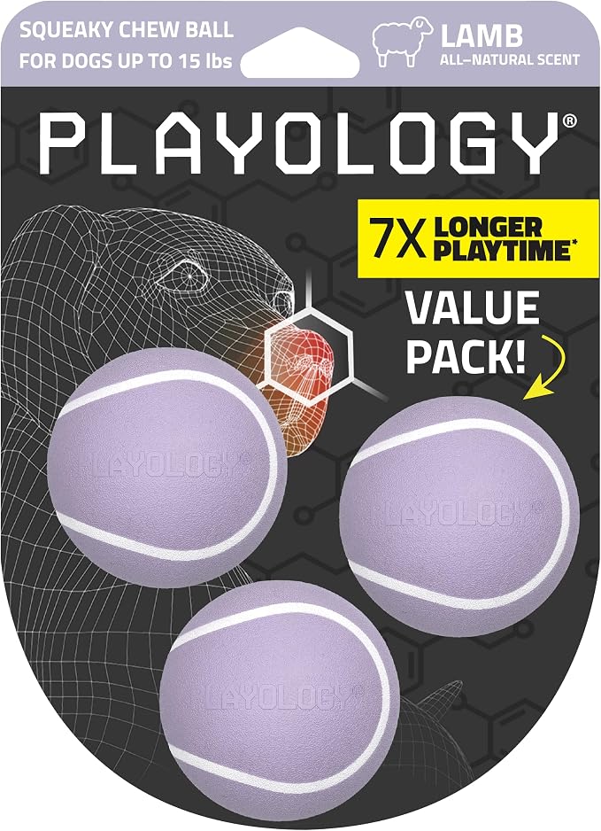 Playology Squeaky Chew Ball Dog Toy - Small, Lamb Scent, 3-Pack