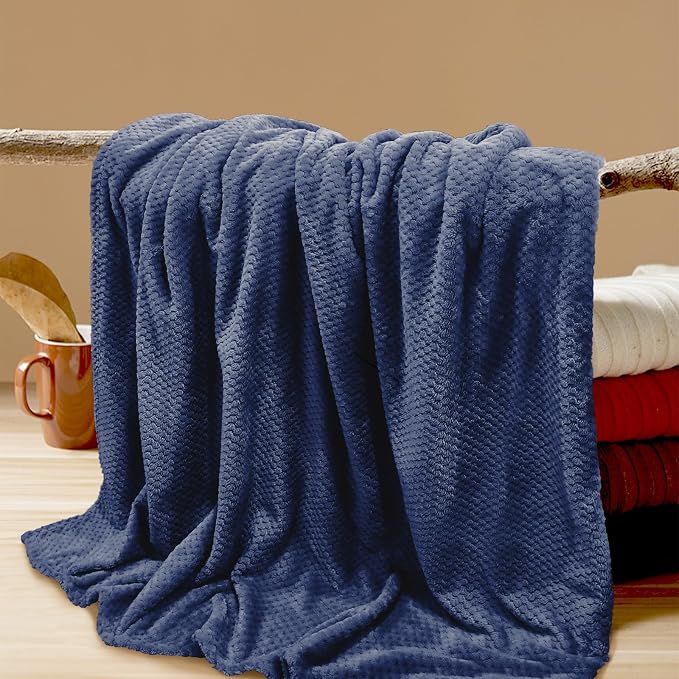 4 Pack Fleece Throw Blankets 50x60 Inches - 270 GSM Ultra Soft Plush Flannel for Bed Couch Sofa, Lightweight Warm 3D Waffle Texture, No Shedding No Pilling All Season Throw (Navy Blue)
