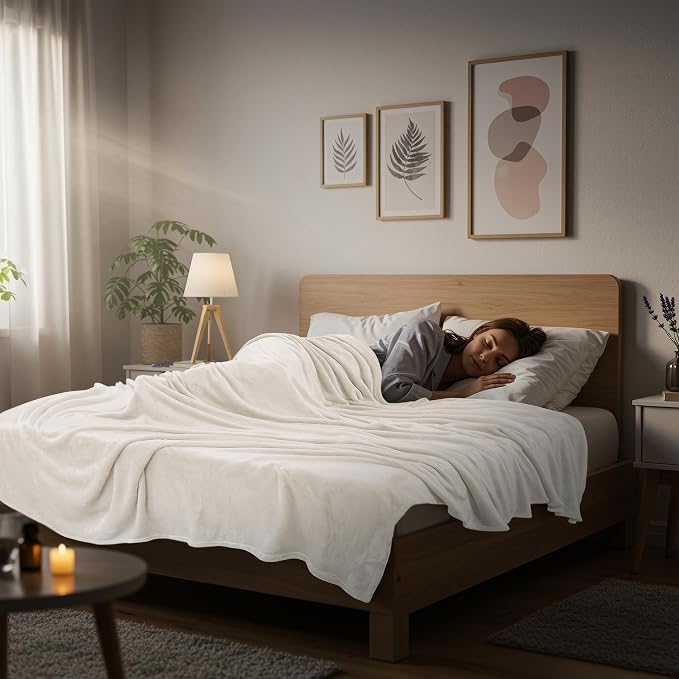 Utopia Bedding Ultra Soft Fleece Bed Blanket Queen Size Ivory (90x90 Inch) | Microfiber Plush Warm Lightweight Breathable Cozy Blanket Anti-Static, All Season Use, Gift for Women and Men