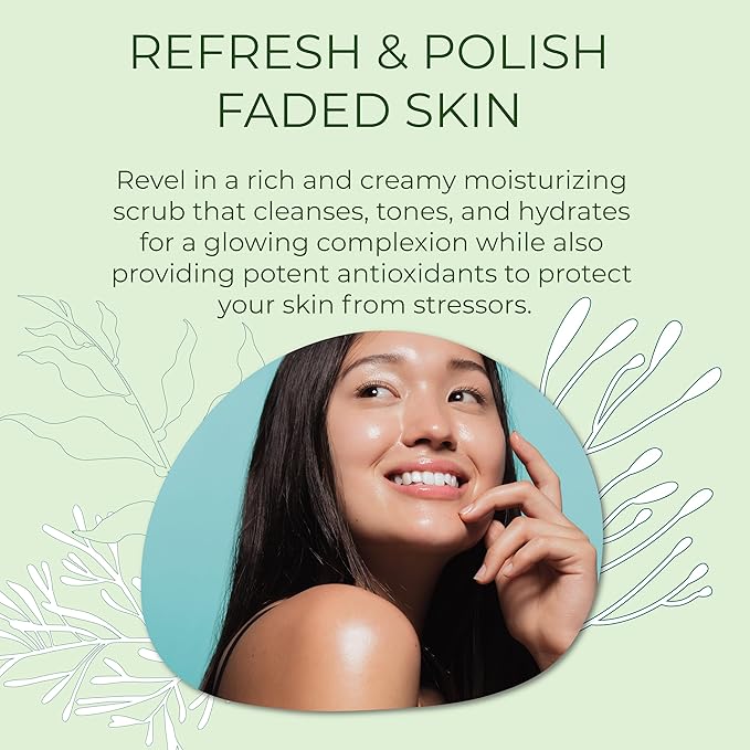 Sea El Coconut Kiwi Exfoliating Face Scrub Hydrating Calming & Purifying Anti Aging Exfoliator - Bamboo Pumice & Green Tea Detoxifying Exfoliant Facial Cleanser & Polish for Women & Men - 4 Oz