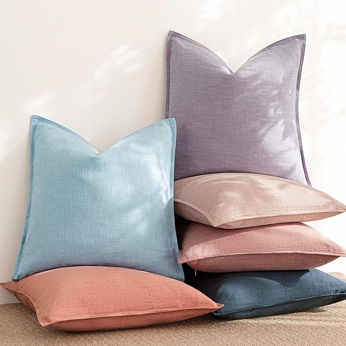 Foindtower Pack of 2, Decorative Linen Solid Throw Pillow Covers Soft Accent Cushion Euro Case Boho Farmhouse Pillowcase for Chair Couch Sofa Bedroom Living Room Home Decor 20 x 20 Inch Light Purple
