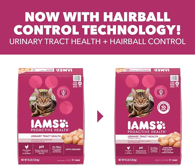 IAMS Proactive Health Urinary Tract Health Dry Cat Food, Chicken, 16 lb | Veterinarian-recommended, real chicken #1 ingredient, reduces urinary pH, antioxidants, antioxidants for immune support