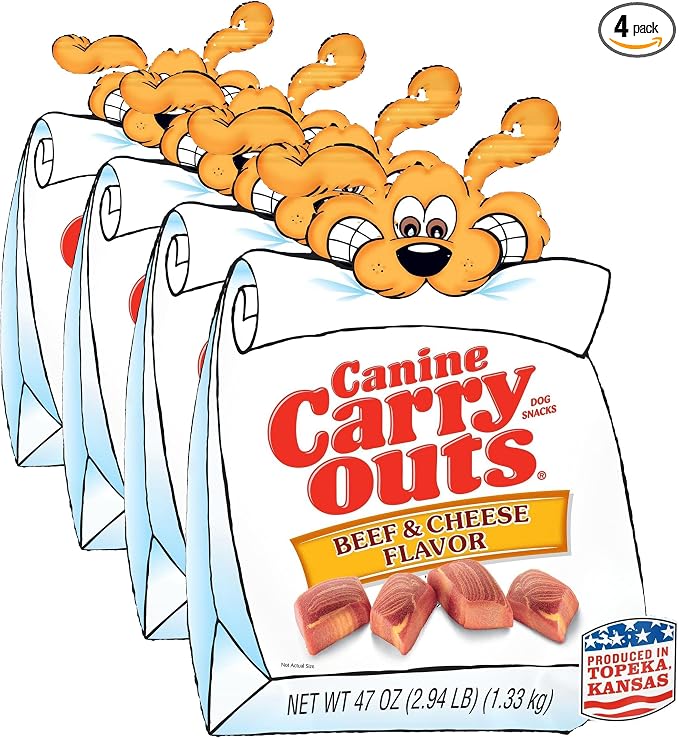 Canine Carry Outs Beef & Cheese Flavor Dog Treats, 47oz, 2.9 Pound (Pack of 4)