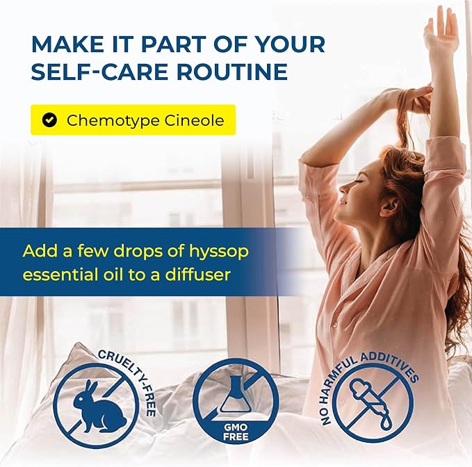 Organic Hyssop Essential Oil with Fresh Floral Scent, 100% Pure & Natural Essential Oil for Aromatherapy, Home Essential Diffuser Oil - USDA Certified Organic 15ml