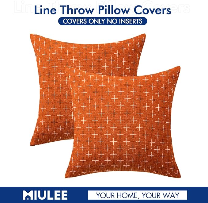 MIULEE Pack of 2 Decorative Burlap Linen Throw Pillow Covers Modern Farmhouse Pillowcase Rustic Woven Textured Cushion Cover for Sofa Couch Bed 24x24 Inch Burnt Orange
