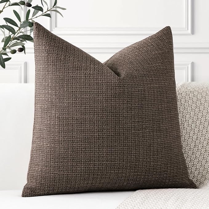 OTOSTAR Linen Throw Pillow Cover Set of 1 Decorative Square Pillowcases Cushion Covers 18x18 Inch for Home Decor Sofa Bedroom Car 45 x 45CM Dark Brown