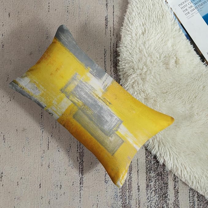 Throw Pillow Covers Set of 2, 12 x 20 Inch, Yellow Grey | Abstract Modern Art Outdoor Decorative Square Pillow Cases Couch Cushion Case for Couch Bed Sofa Living Room Home Decor